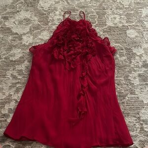BCBGMaxAzria ruby red with some pink Asymmetrical Ruffled Camisole